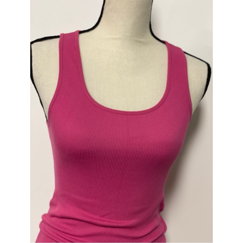 2 Cute Ribbed Racerback Tank Top Pink Juniors One Size - Picture 2 of 3